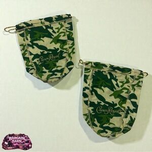 Crown Royal Limited Edition Green Camo 750ml Bottle Bags Gold Cord (Set of 2)